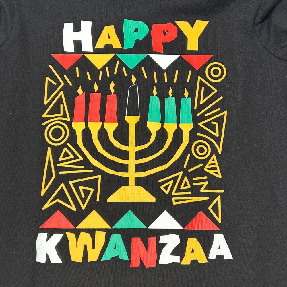 Children's Place Graphic Tee "Happy Kwanzaa" Long Sleeve Shirt Black Unisex 5T - Picture 6 of 11